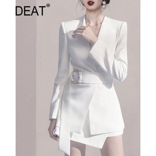 DEAT 2021 Blazer Womens Ring Sashes High Waist Slim Banquet Notched Full Sleeve Office Lady New Fashion Design Clothing AR888