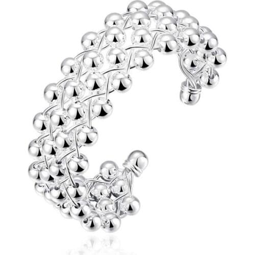 925 Sterling Silver Full Smooth Beads Bangle Bracelet For Woman Wedding Engagement Fashion Charm Party Jewelry