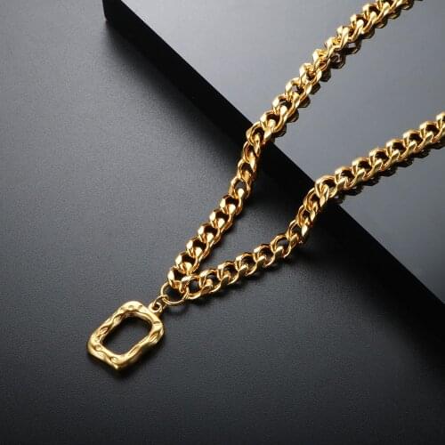ZMFashion Vintage Irregular Square Pendant Link Chain Necklace For Women Men Stainless Steel Geometric Choker Hip Hop Jewelry