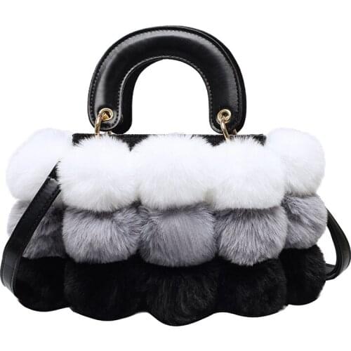 Winter Soft Fur Luxury New Ladies Cute Tote Bag Women Designer Handbag and Purse Hair Ball Shoulder Messenger Bags