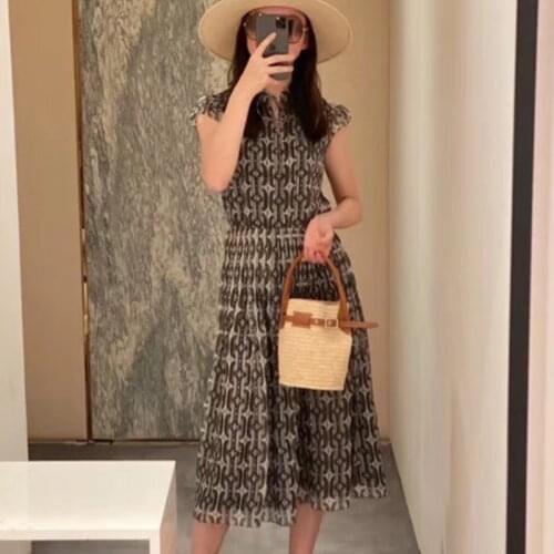 100% Silk Print Dress Spring Summer Womens High Quality Sleeveless Bohemia Vacation Style Wide Silk Casual Dress
