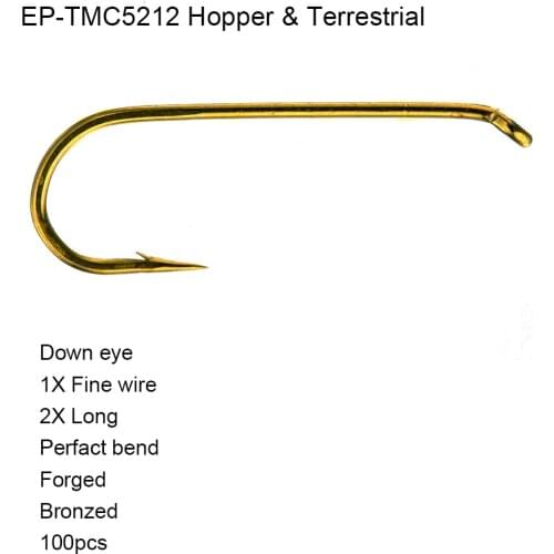 100pcs Eupheng EP-TMC5212 Dry Adult Stoneflies And Caddis Flies Largest Mayfly Duns Fly Fishing Hooks Quality Bronze Color Hooks