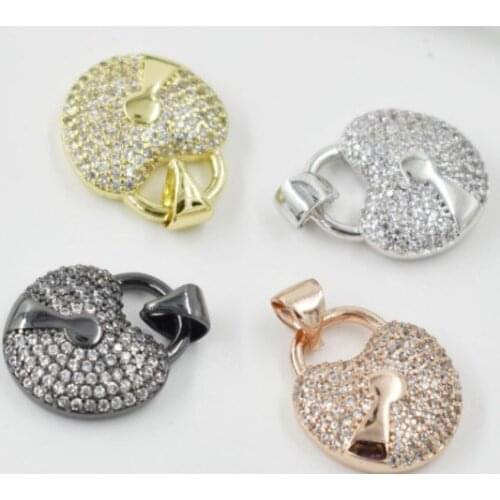 16*14mm Concentric lock crystal micro pave cz zircon cubic zirconia beads copper silver gold black plated Pendant accessories c3
