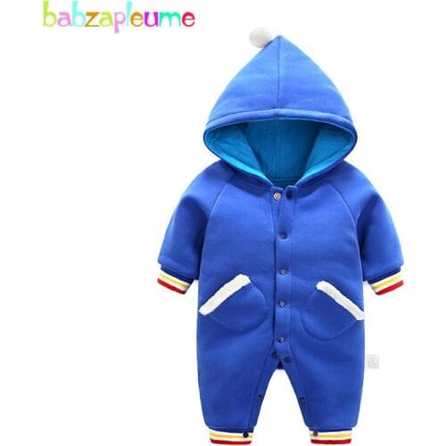 Babzapleume Autumn Winter Costumes Newborn Clothing Boys Girls Clothes Casual Hooded Warm Baby Jumpsuits Infant Rompers BC1369-1