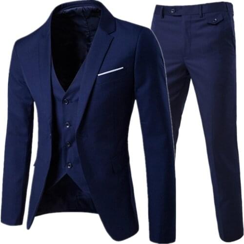 Blazer Vest Pants Business Gentleman 3 Suit Pieces Sets / Groom Wedding Classic Solid Slim Dress Men High End Jacket Trousers