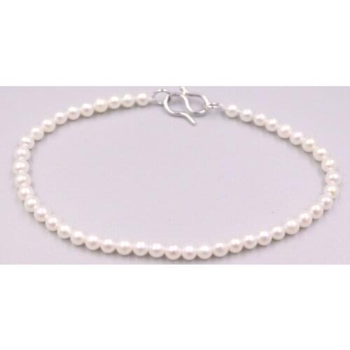 Pure S925 Sterling Silver Natural Freshwater 3.5-4mm Pearl Bracelet Women Gift Lucky Chain Bracelet 7.3inch