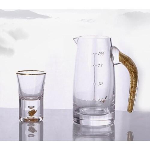 Household Crystal Glass Liquor Glass Small One Mouth Cup Bouncing Glass Wine Set High-end Gold Foil Liquor Dispenser