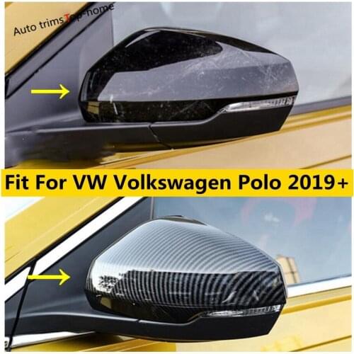 For VW Volkswagen Polo 2019 2020 2021 Car Side Wing Rearview Mirror Case Caps Cover Trim ABS Carbon Fiber Accessories Exterior