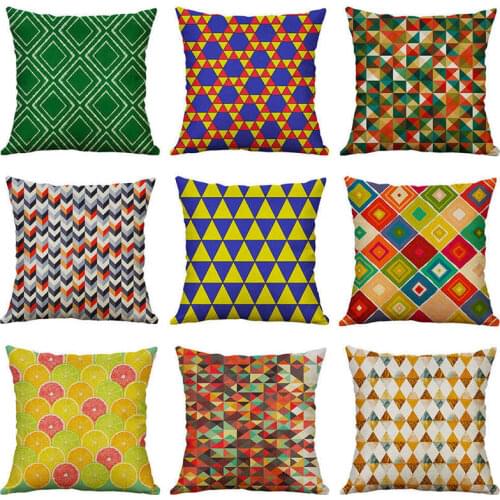 Throw Cover Case Linen Colorful Geometric Cushion Cotton Pillow 18'' Pattern