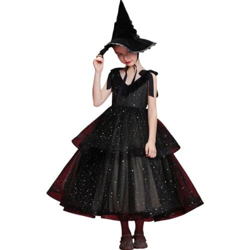 Halloween black long dress age for 3 - 14 years teenage girls 2021 new summer children clothes graduation prom gowns kids frocks