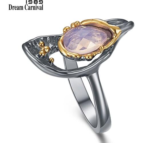 DreamCarnival1989 New Leaf Look Solitaire Finger Ring with Water Drop Cubic Zirconia Women Fashion Wedding Jewelry Rings WA11782