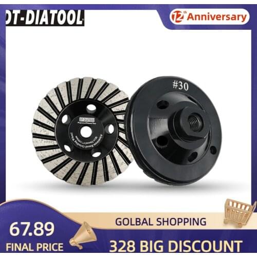 DT-DIATOOL 2pcs Dia 4"/100mm M14 or 5/8-11 Aluminum Based Grinding Cup Wheel Diamond Grinding Disc Granite Marble Grinding Wheel