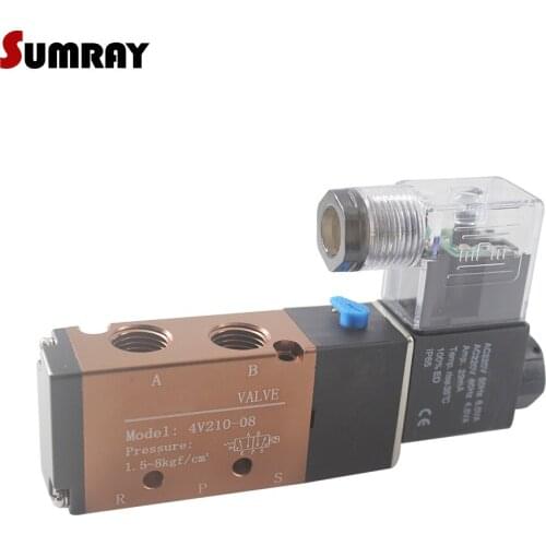SUMRAY 4V210-08 Air Electric Magnetic Valve 5 Way 2 Position Control Pneumatic Solenoid Valve AC220V/110V/380V DC12V/24V/36V