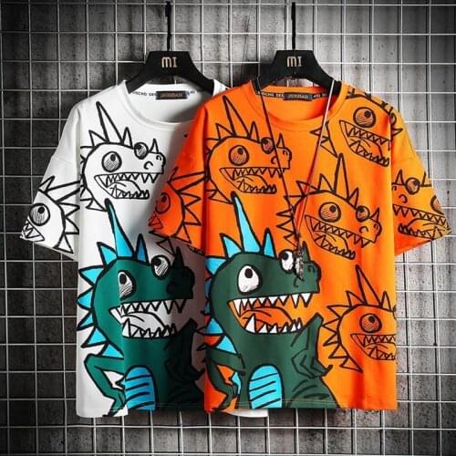 Hip Hop Dinosaur T Shirt Men Casual Male Japan Style Tshirt Streetwear Half Sleeve Funny Gothic T Shirts O-neck Loose Cool Tops
