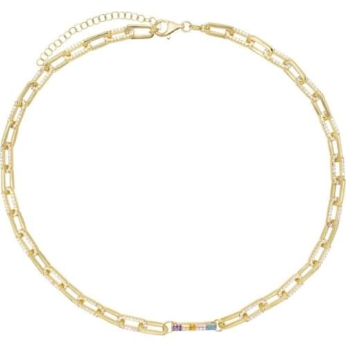 Classic fashion jewelry Gold filled cz link chain design pastel bar charm open link bracelet necklace jewelry set