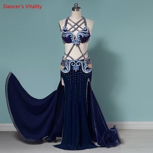 Belly Dance Suit Adult Diamond-Studded Bra Double Split Skirt Performance Set High-End Custom Child Competition Clothing