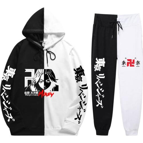 New Cool Summer Autumn Man 2 Pieces Sets Anime Tokyo Revengers Print Casual Soft Patchwork Thin Hoodie+Patchwork Pants