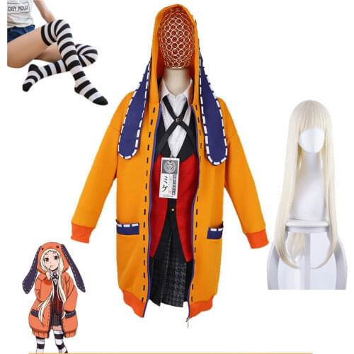 Anime Kakegurui School Girl JK Uniform Set Hoodie Runa Yomotsuki Cosplay Costume Wig Kirari Jabami Yumeko Halloween Dress Women
