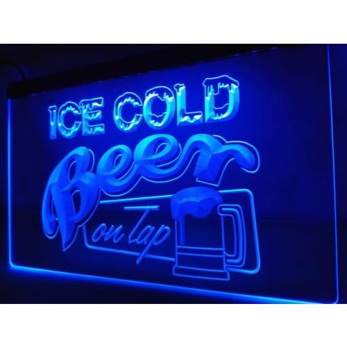 LB912- Ice Cold Beer on Tap Bar LED Neon Light Sign home decor crafts