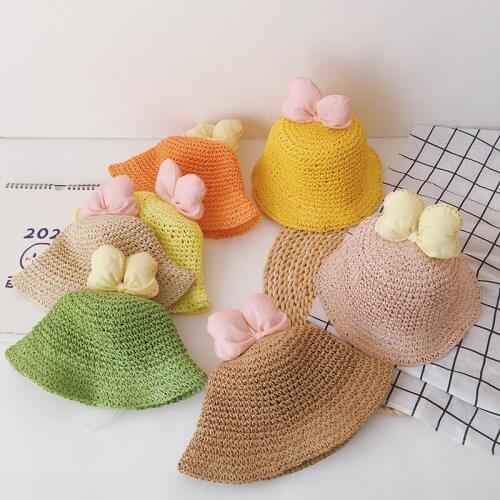Summer Baby Sun Hats Lovely Bow Straw Hats Fisherman Hats Kids Boys Girls Beach Caps