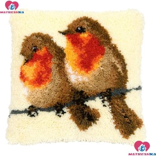 Bird couple-latch hook kits Pillowcase Cover Crochet Hook kits Unfinished printed canvas Handmade Yarn accessories home decor