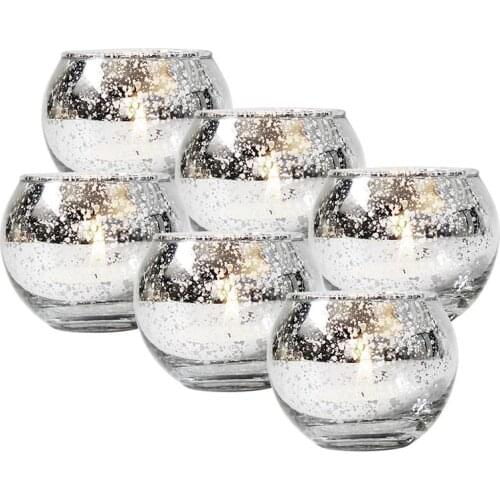 6PCS Nordic Votive Candle Holder Set Decorative Mercury Glass Blinking Scented Golden Glass Home Wedding Proposal Decor