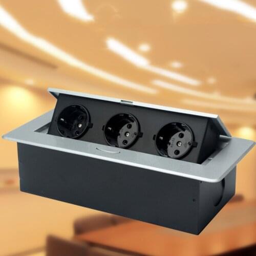 Desktop Socket Table Outlet 2 3 DE EU FR Sockets USB Charging Slow Pop Up Black Silver Aluminum Alloy Cover Home Meeting Room