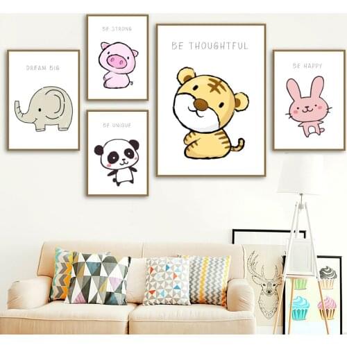 Monkey Tiger Panda Elephant Rabbit Mouse Wall Art Canvas Painting Nordic Posters And Prints Wall Pictures Kawaii Kids Room Decor