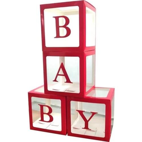Baby Shower Boy Girl Transparent Box Birthday party Decoration Balloons Garland Christening Cardboard Baby Box Sweet love Gifts