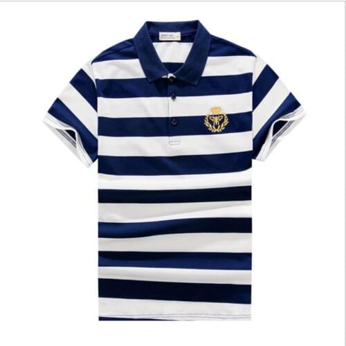 Summer Man Polo New Short Sleeve Embroidery Stripped Teen Cotton Male Clothing Casual Collar Shirts