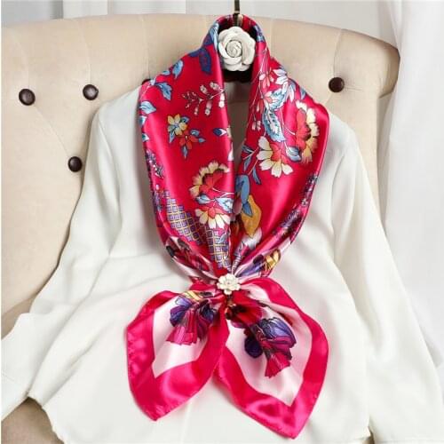 Silk Shawl Woman Elegant Square Scarf Flower Print For Hair Bands Headband On The Head Wraps Neckerchief Female Hijab Bandana