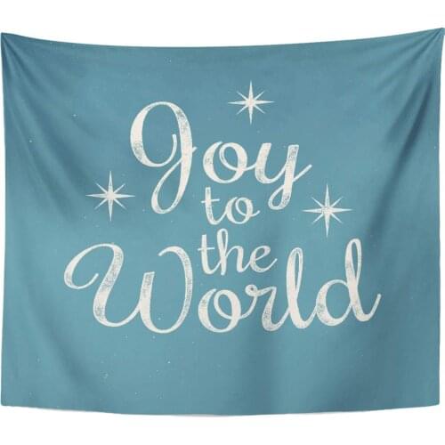 Blue Beautiful Joy to The World Christmas Retro Lettering Ink Stamp Effect Grunge White Star Tapestry Home Decor Wall Hanging