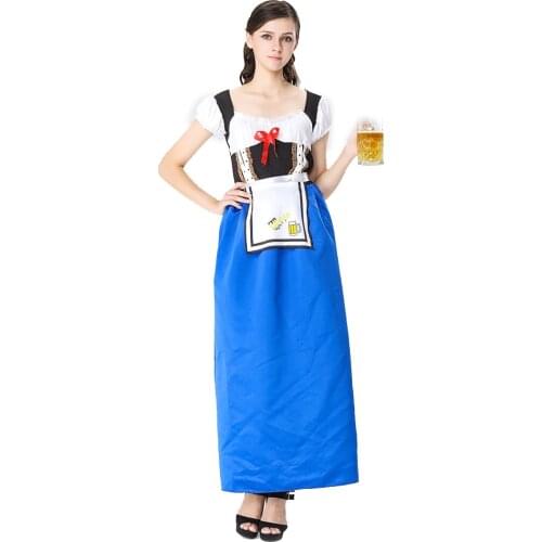 Blue German Oktoberfest Sexy Maid Costume Bavarian Beer Girl Fancy Dress Halloween Carnival Games Plus Size Costumes For Women