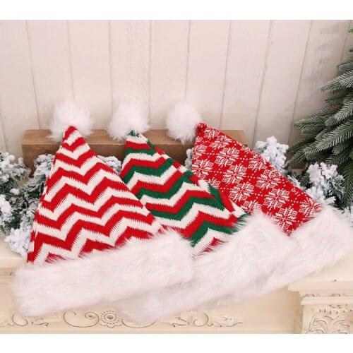 Striped Snowflake Christmas Hats Winter Warm Soft Fleece Knitted Cap Festival Holiday Party for Women Men