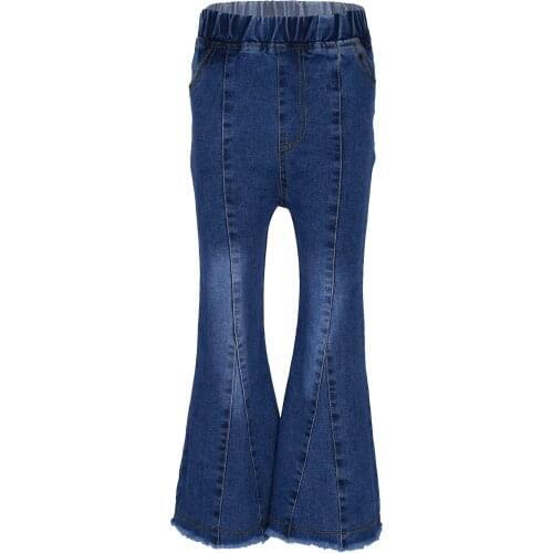 Spring Baby Girls Denim Flare Pants Solid Toddlers Kids Elastic Jeans Korean Style Children Bell-bottomed Long Pants Trousers