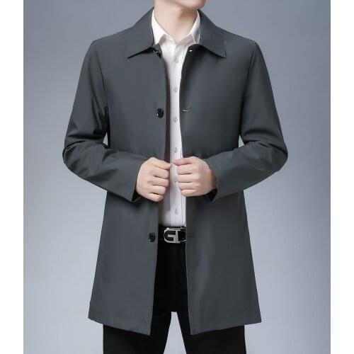 2021 new autumn casual windbreaker youth solid color crumpled mid-length business gentleman lapel windbreaker