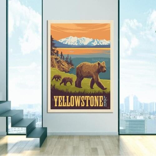 Yellowstone National Park Yellowstone Lake Poster, Yellowstone Traditional Tourism, Home Art Office Wall Decoration, State Map P