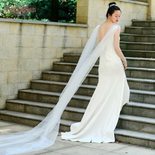 YouLaPan G19 Long Dresses Cape for Women Party Wedding Evening Wedding Dress Jacket 3M Long Bride Shawl Tulle with Rhinestones