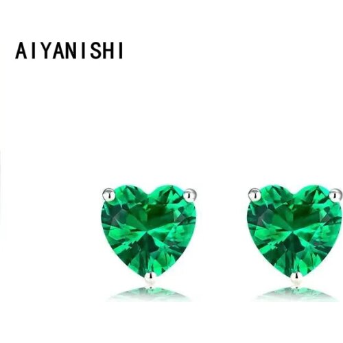 AIYANISHI 925 Sterling Silver Stud Earrings 6*6 Green Heart Stud Earrings for Women Wedding Party Jewelry Lover Christmas Gifts