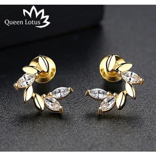 Queen Lotus New AAA Zircon Fashion Stud Earrings for Women Statement Silver Color korean Earrings
