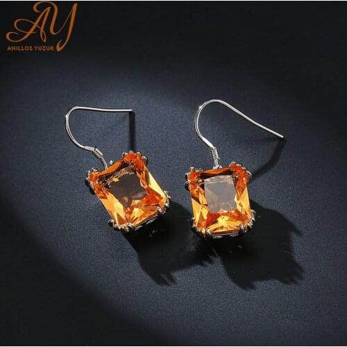 Anillos Yuzuk 925 Silver Candy Color Topaz Shinning Earrings For Women Full Crystal AAA Cubic Zirconia Earing Jewelry