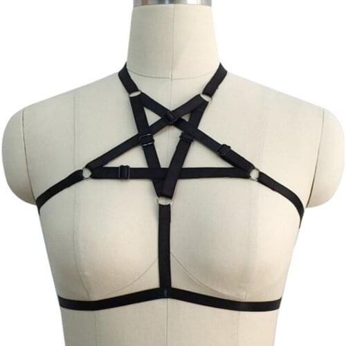 Womens Day black body harness sexy lingerie spandex harajuku pastel gothic pentagram cage bra bondage harness Star harness bra