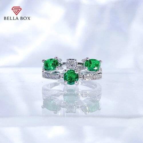 BELLA BOX Classic 925 Sterling Silver Women Ring Luxury Emerald Zircon Gemstones Adjust Size Silver Wedding Party Jewelry Gift