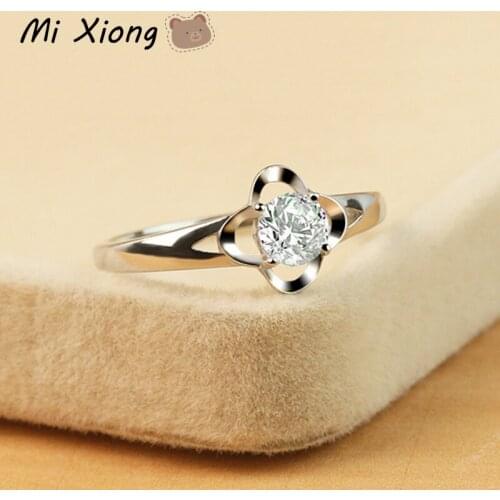 Mi Xiong 925 Sterling Silver Lucky Four-leaf Clover Ring Womens Wedding Engagement Luxury Elegance Romantic Love Fine Jewelry