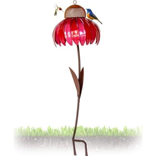 1PCS Coneflower Standing Bird Feeder Outside Rust Resistant Garden Art Metal Bird Feeder With Stand Flower Stakes Garden Decor