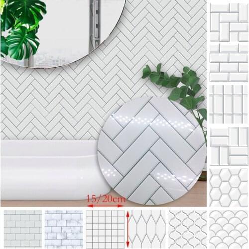 10Pcs/set Self-adhesive Wall Tiles 3D Vinyl Mosaic Sticker Wallpaper White Backsplash Bathroom For Kitchen Decoration