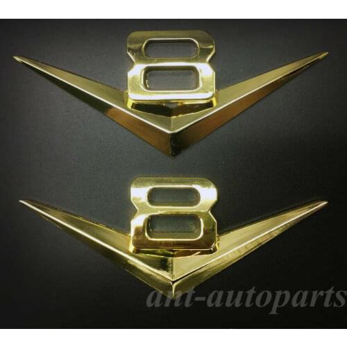 2pcs Car Gold V8 Vintage Logo Chrome Trunk Metal Emblem Badge Decal Sticker