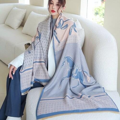2021 Luxury Horse Print Women Cashmere Scarf Thick Warm Blanket Winter Warm Pashmina Scarves Shawl Wrap Bufanda Stoles Hijab