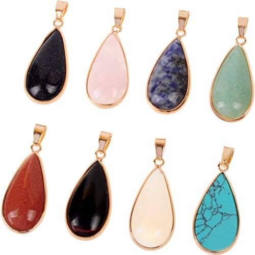 24pcs Waterdrop Shape Gold Color Rim Mix Teardrop Onyx Natural Stone Crystal Healing Pendants for Fashion Jewellery Making Free