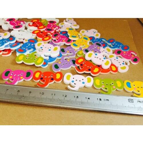50Pcs Multicolor Cute The elephant 2 Holes Printing Wooden Buttons Scrapbooking Sewing Accessories 20*30mm